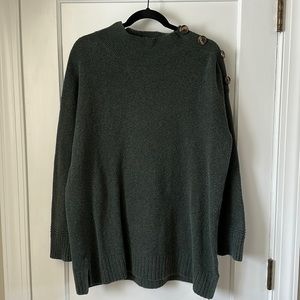 LOFT Outlet green tunic sweater with left shoulder buttons. Large.